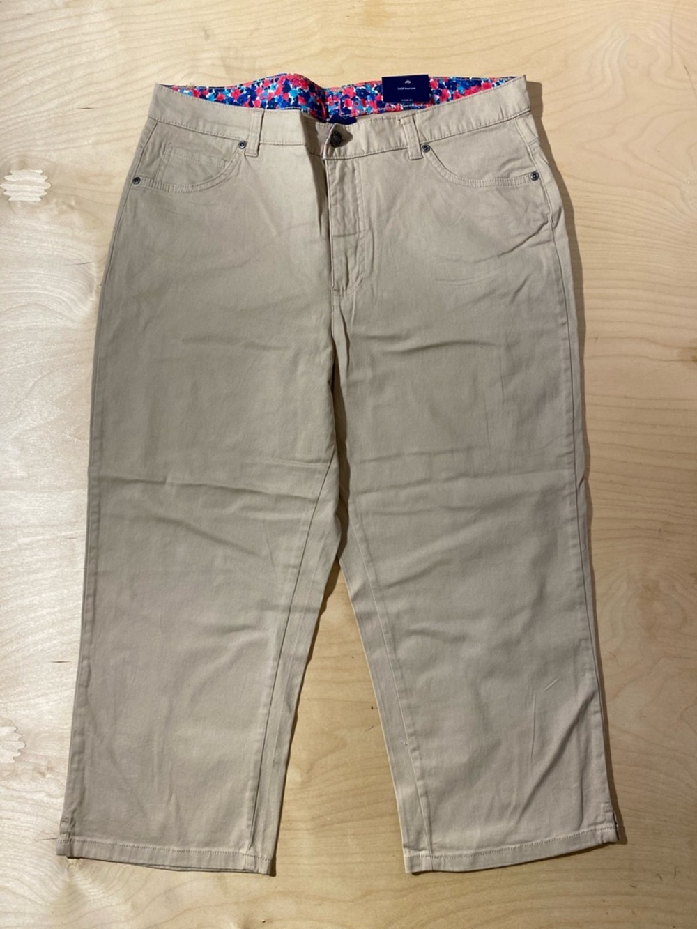 Basic Editions Khaki Straight-Leg Pants with Floral Waistband 14 (RF)